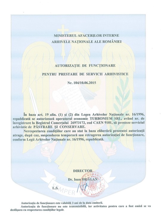 Autorizație păstrare și conservare